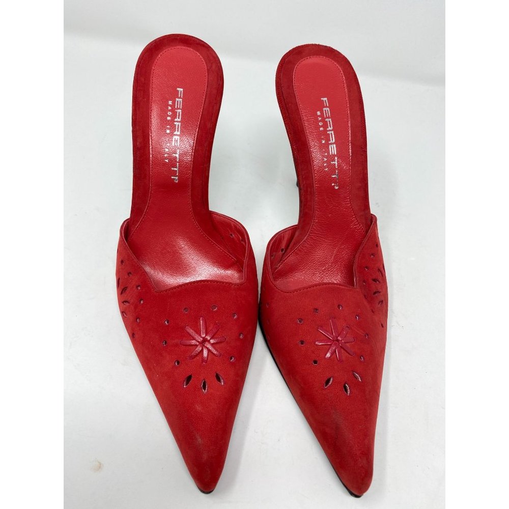 Ferretti Red Laser Cut Heeled Mule Shoe